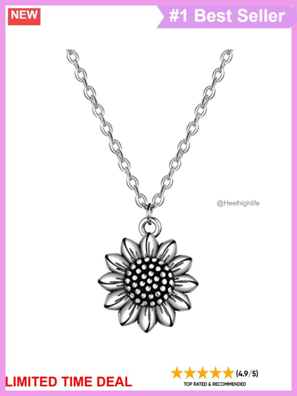 925 Sterling Silver Sunflower Pendant Necklace 18 Inch Cable Chain